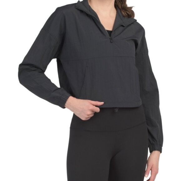 NEW 90 DEGREE BY REFLEX Woven Spring Peak Crop Half Zip With Cinch Toggle Hem - Picture 2 of 3